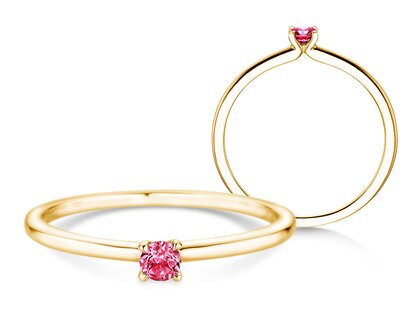 Geburtsstein-Ring Classic 4 Oktober in 9K Gelbgold mit Pinker Turmalin 0,10ct