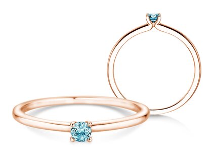 Geburtsstein-Ring Classic 4 Dezember in 9K Roségold mit Blautopas 0,10ct