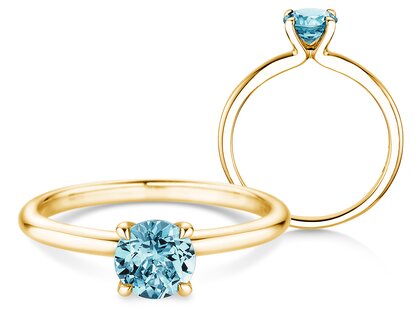 Geburtsstein-Ring Classic 4 Dezember in 9K Gelbgold mit Blautopas 1,00ct