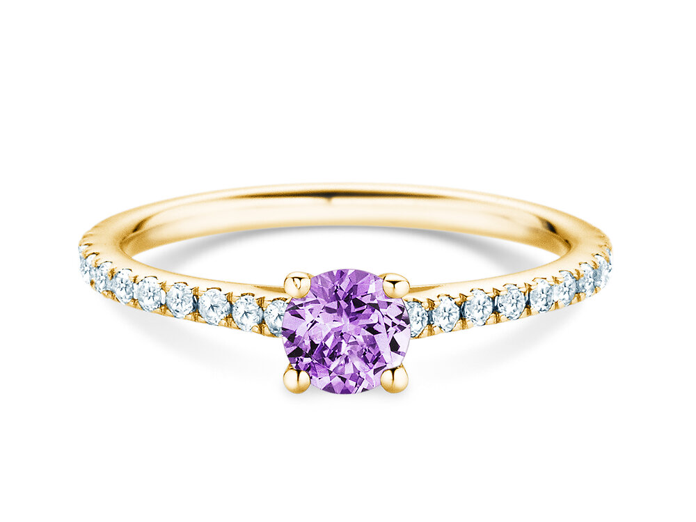 Geburtsstein-Ring Pure Colour Februar in 9K Gelbgold mit Amethyst 0,50ct und Diamanten 0,26ct