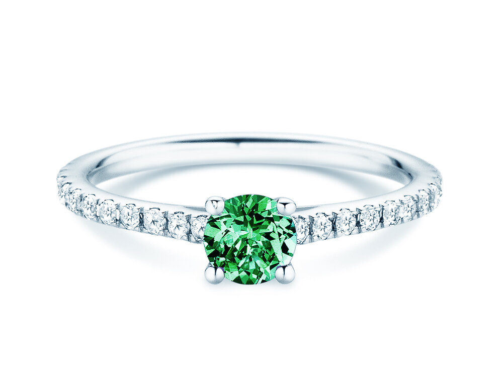 Geburtsstein-Ring Pure Colour Mai in 14K Weißgold mit Smaragd 0,50ct und Diamanten 0,26ct