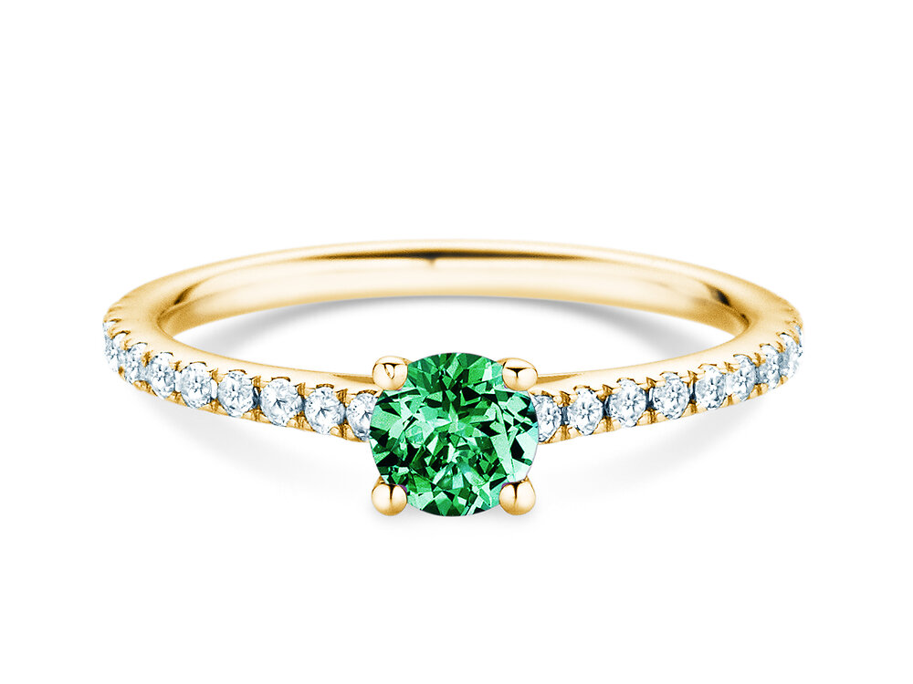 Geburtsstein-Ring Pure Colour Mai in 18K Gelbgold mit Smaragd 0,50ct und Diamanten 0,26ct