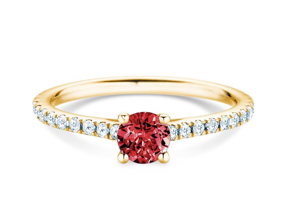 Geburtsstein-Ring Pure Colour Juli in 14K Gelbgold mit Rubin 0,50ct und Diamanten 0,26ct