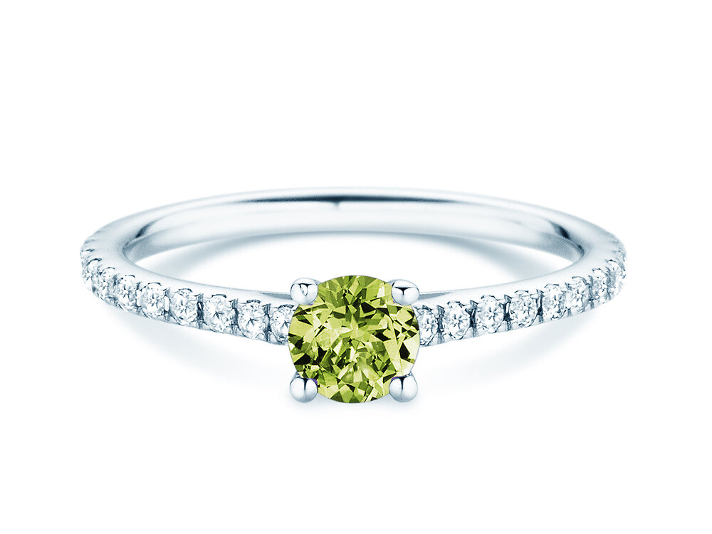Geburtsstein-Ring Pure Colour August in 14K Weißgold mit Peridot 0,50ct und Diamanten 0,26ct