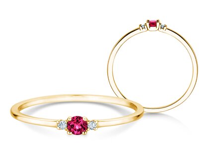 Geburtsstein-Ring Vivid Petite Januar in 9K Gelbgold mit Granat 0,11ct und Diamanten 0,02ct