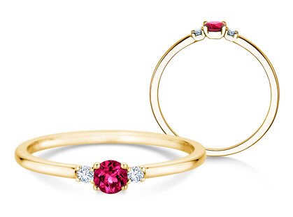 Geburtsstein-Ring Vivid Petite Januar in 9K Gelbgold mit Granat 0,19ct und Diamanten 0,04ct