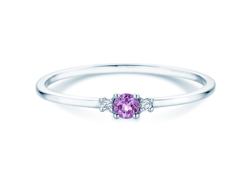 Geburtsstein-Ring Vivid Petite in 14K Weißgold mit Amethyst 0,07ct