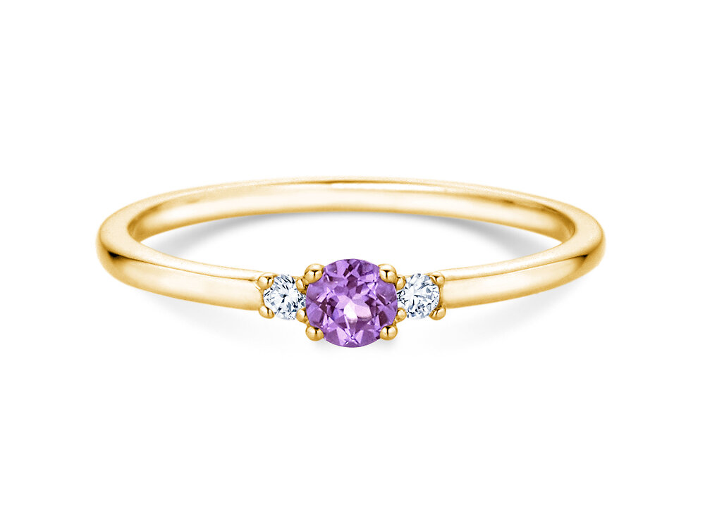 Geburtsstein-Ring Vivid Petite in 14K Gelbgold mit Amethyst 0,12ct