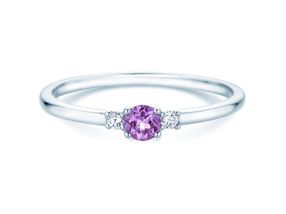 Geburtsstein-Ring Vivid Petite in 14K Weißgold mit Amethyst 0,12ct