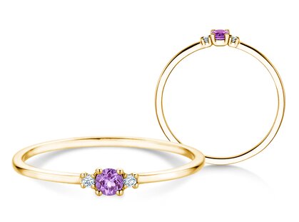 Geburtsstein-Ring Vivid Petite in 14K Gelbgold mit Amethyst 0,07ct
