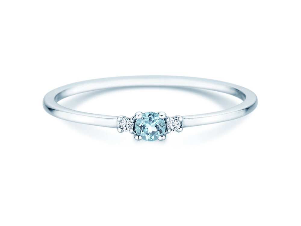 Geburtsstein-Ring Vivid Petite in 14K Weißgold mit Aquamarin 0,09ct
