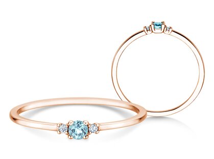Geburtsstein-Ring Vivid Petite März in 9K Roségold mit Aquamarin 0,09ct und Diamanten 0,02ct