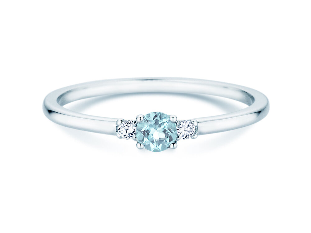 Geburtsstein-Ring Vivid Petite in 14K Weißgold mit Aquamarin 0,15ct