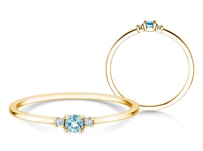 Geburtsstein-Ring Vivid Petite März in 9K Gelbgold mit Aquamarin 0,09ct und Diamanten 0,02ct