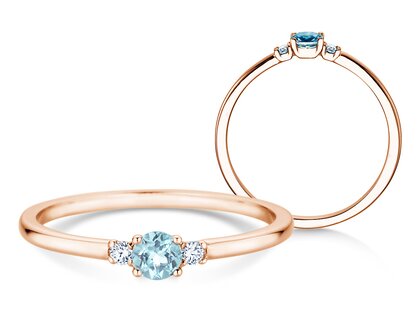 Geburtsstein-Ring Vivid Petite in 14K Roségold mit Aquamarin 0,15ct