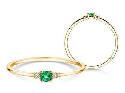 Geburtsstein-Ring Vivid Petite Mai in 9K Gelbgold mit Smaragd 0,08ct und Diamanten 0,02ct