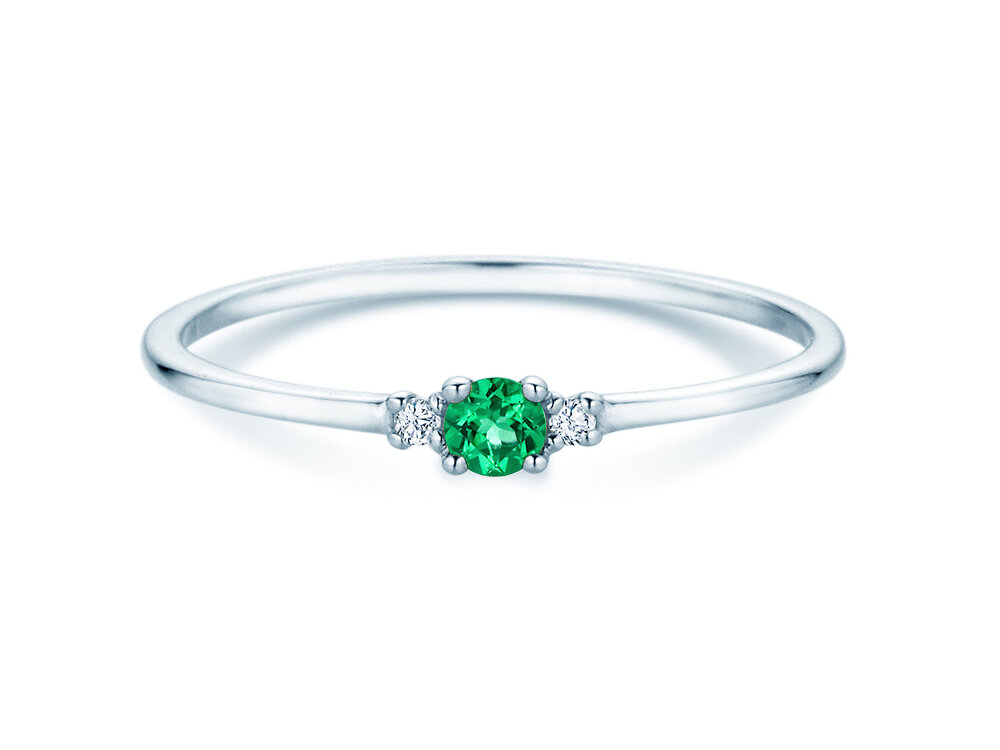 Geburtsstein-Ring Vivid Petite in 14K Weißgold mit Smaragd 0,08ct