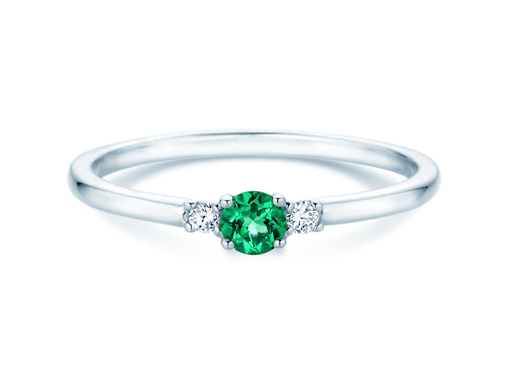 Geburtsstein-Ring Vivid Petite in 14K Weißgold mit Smaragd 0,16ct