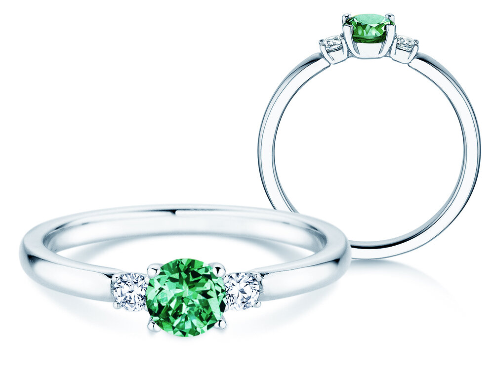 Geburtsstein-Ring Vivid Petite Mai in 9K Weißgold