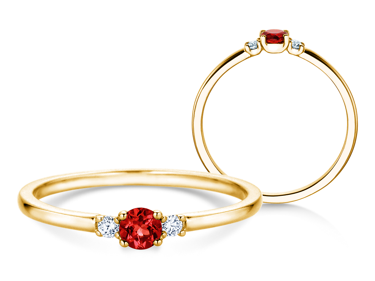 Geburtsstein-Ring Vivid Petite Juli in 9K Gelbgold mit Rubin 0,19ct und Diamanten 0,04ct
