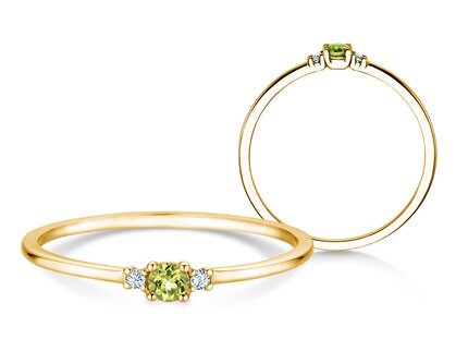 Geburtsstein-Ring Vivid Petite August in 9K Gelbgold mit Peridot 0,10ct und Diamanten 0,02ct