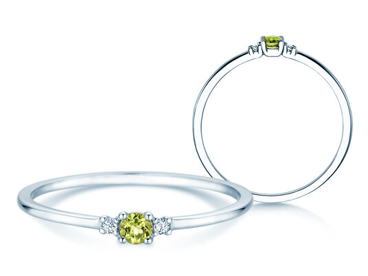 Geburtsstein-Ring Vivid Petite August in 9K Weißgold mit Peridot 0,10ct und Diamanten 0,02ct