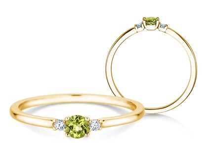 Geburtsstein-Ring Vivid Petite August in 9K Gelbgold mit Peridot 0,16ct und Diamanten 0,04ct