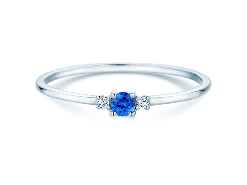 Geburtsstein-Ring Vivid Petite in 14K Weißgold mit Saphir 0,10ct