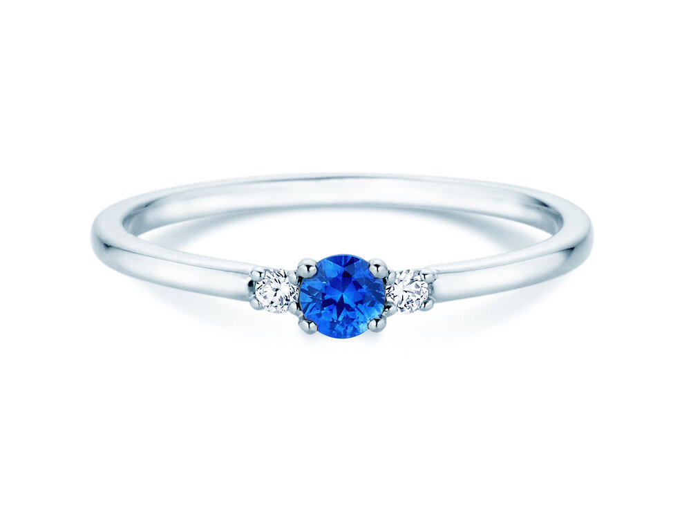 Geburtsstein-Ring Vivid Petite in 14K Weißgold mit Saphir 0,18ct