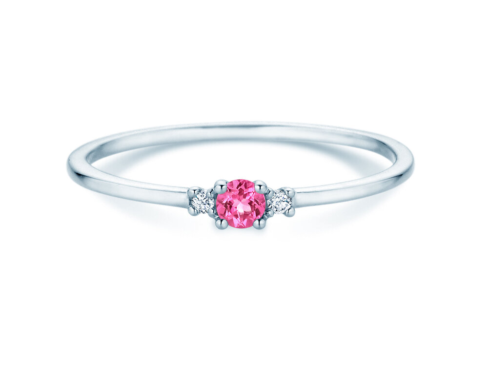Geburtsstein-Ring Vivid Petite in 14K Weißgold mit Pinker Turmalin 0,09ct