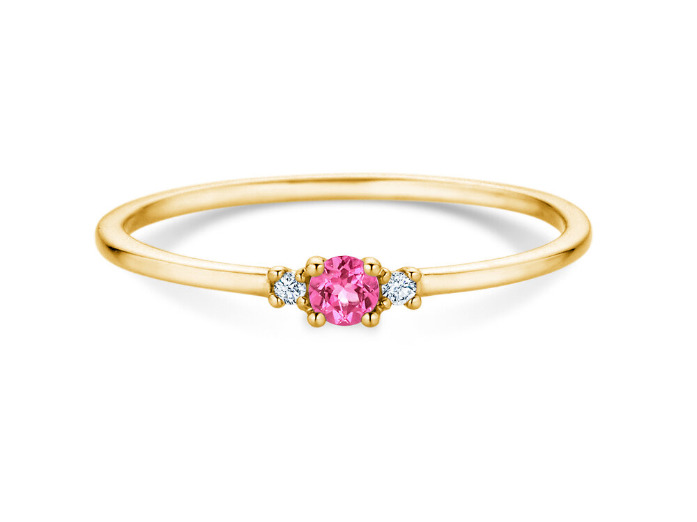 Geburtsstein-Ring Vivid Petite in 14K Gelbgold mit Pinker Turmalin 0,09ct