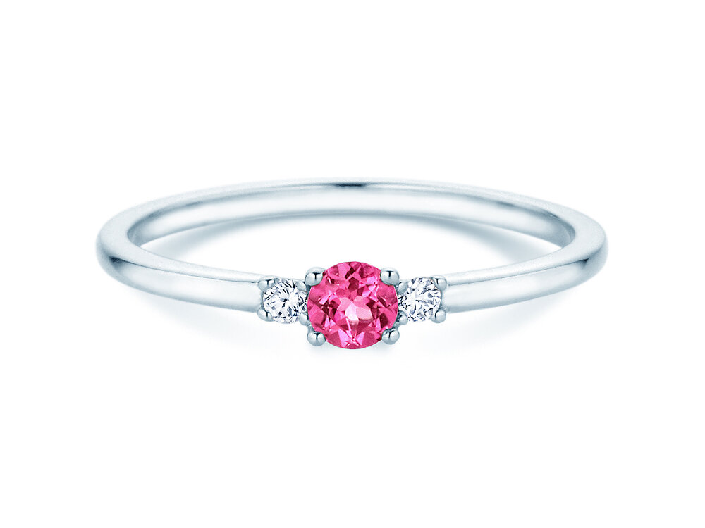 Geburtsstein-Ring Vivid Petite in 14K Weißgold mit Pinker Turmalin 0,15ct