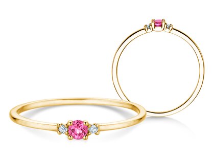Geburtsstein-Ring Vivid Petite in 14K Gelbgold mit Pinker Turmalin 0,09ct