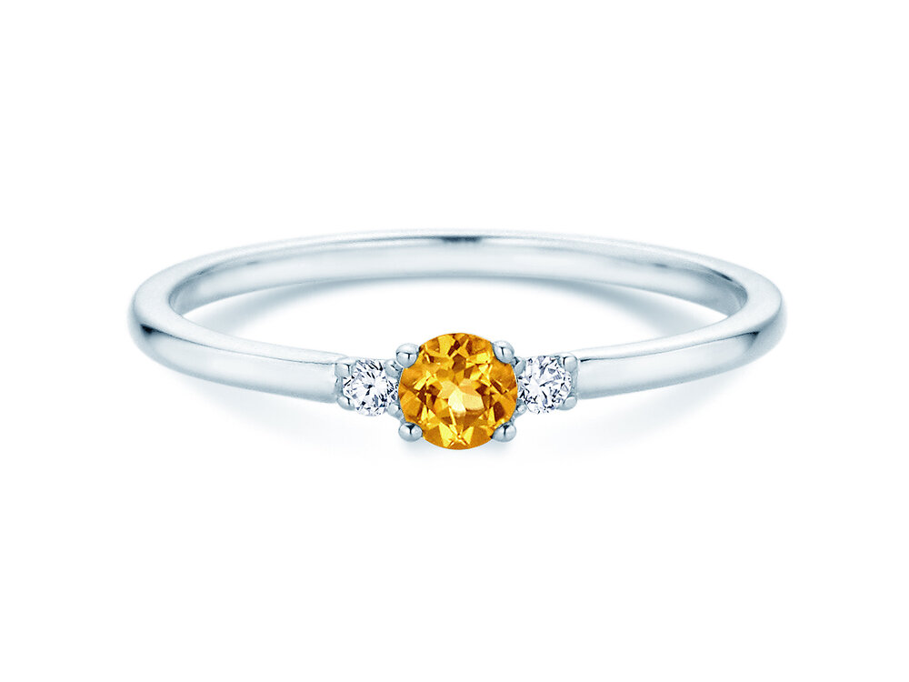 Geburtsstein-Ring Vivid Petite in 14K Weißgold mit Citrin 0,15ct