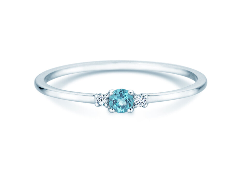 Geburtsstein-Ring Vivid Petite in 14K Weißgold mit Blautopas 0,10ct