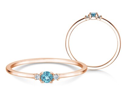 Geburtsstein-Ring Vivid Petite Dezember in 9K Roségold mit Blautopas 0,10ct und Diamanten 0,02ct