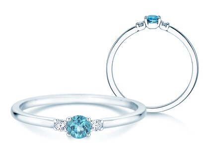 Geburtsstein-Ring Vivid Petite Dezember in 9K Weißgold mit Blautopas 0,20ct und Diamanten 0,04ct