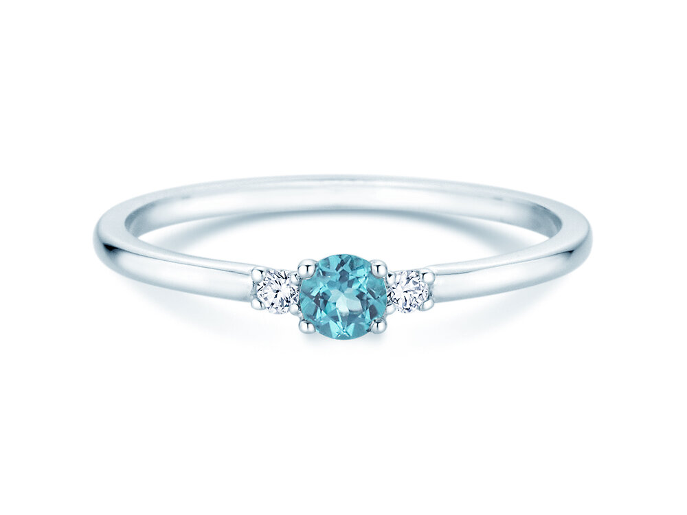 Geburtsstein-Ring Vivid Petite in 14K Weißgold mit Blautopas 0,20ct