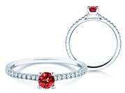 Farbsteinring Bright in 14K Weißgold mit Rubin 0,20ct und Diamanten 0,27ct