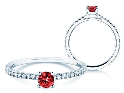 Farbsteinring Bright in 9K Weißgold mit Rubin 0,20ct und Diamanten 0,27ct