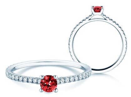 Farbsteinring Bright in 14K Weißgold mit Rubin 0,20ct und Diamanten 0,27ct