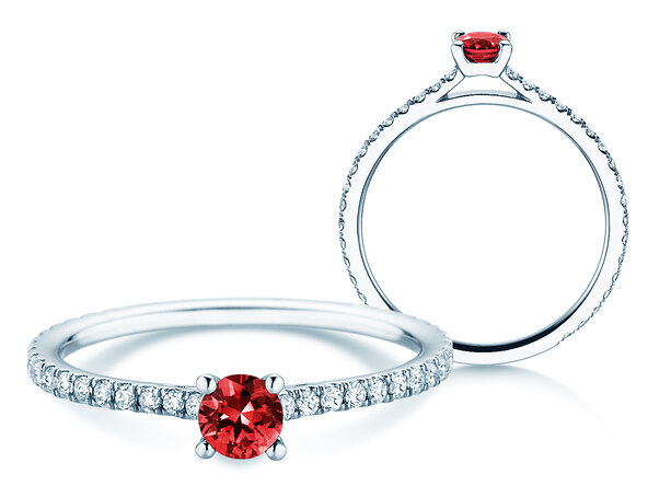 Farbsteinring Bright in 9K Weißgold mit Rubin 0,20ct und Diamanten 0,27ct