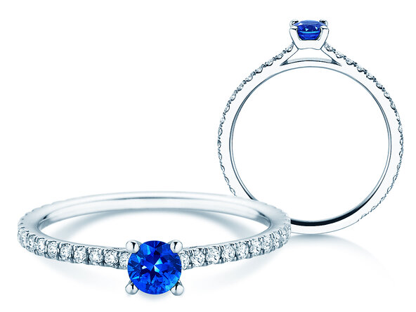 Farbsteinring Bright in 9K Weißgold mit Saphir 0,20ct und Diamanten 0,27ct