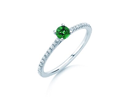 Farbsteinring Bright in 9K Weißgold mit Smaragd 0,20ct und Diamanten 0,27ct