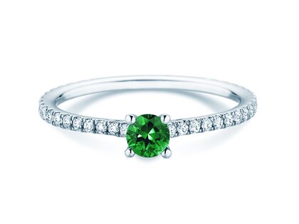 Farbsteinring Bright in 9K Weißgold mit Smaragd 0,20ct und Diamanten 0,27ct