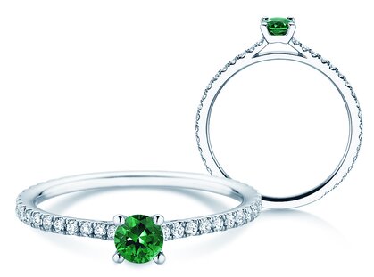 Farbsteinring Bright in 14K Weißgold mit Smaragd 0,20ct und Diamanten 0,27ct