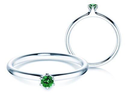 Farbsteinring Classic Colour in 14K Weißgold mit Smaragd 0,05ct