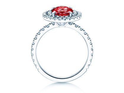 Farbsteinring Double Halo in 9K Weißgold mit Rubin 0,60ct und Diamanten 0,35ct