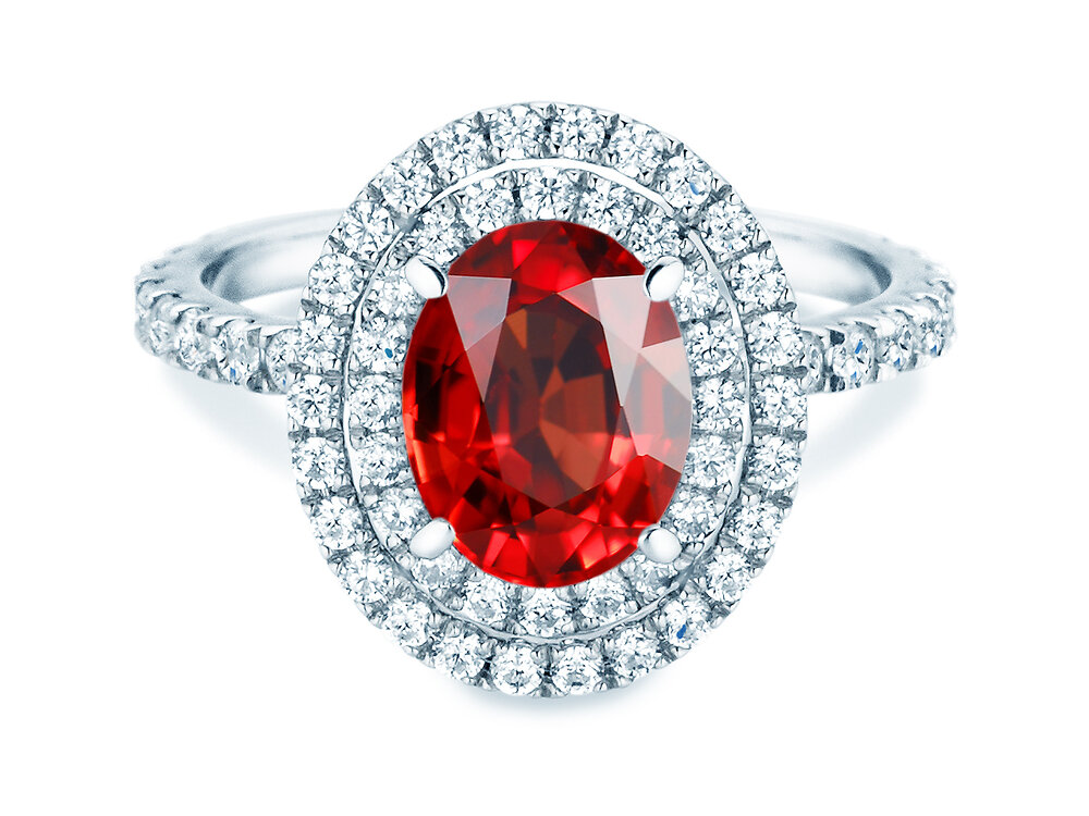 Farbsteinring Double Halo in Platin 950/-