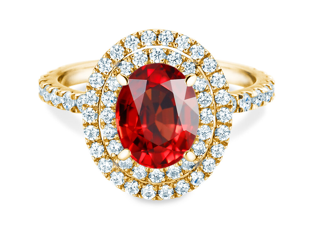 Farbsteinring Double Halo in 14K Gelbgold